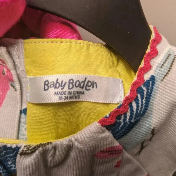 Baby Boden Girls Corduroy Pinafore Bird Print Dress Sz 18-24 Months 100% Cotton - Picture 10 of 16